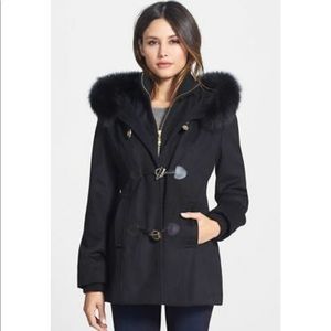 George Simonton // Black Peacoat with Fox Fur Hood